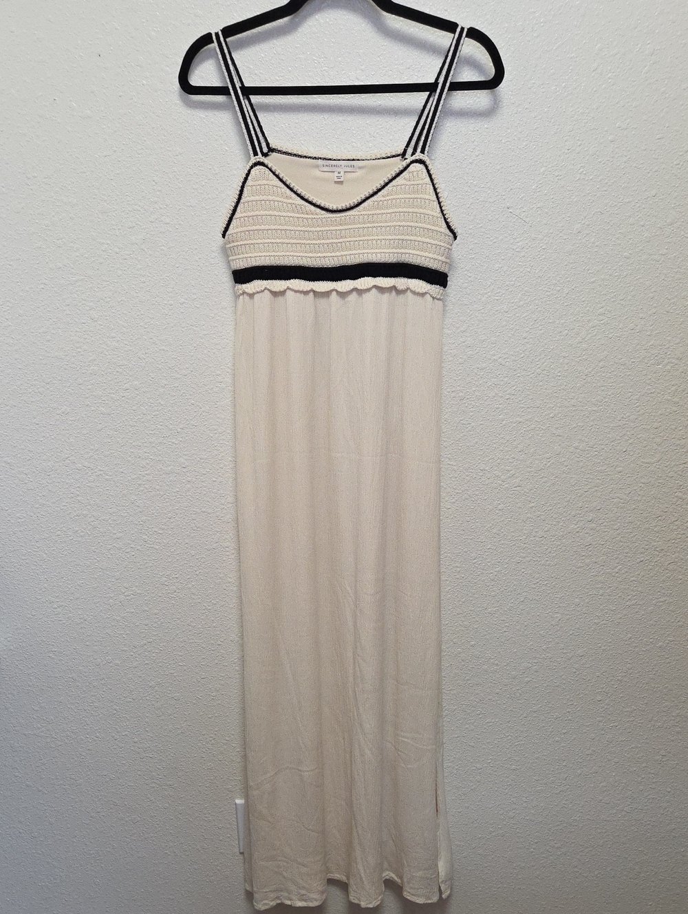 Sincerly Jules Cream Maxi Dress with Black Trim Double Straps Size Medium